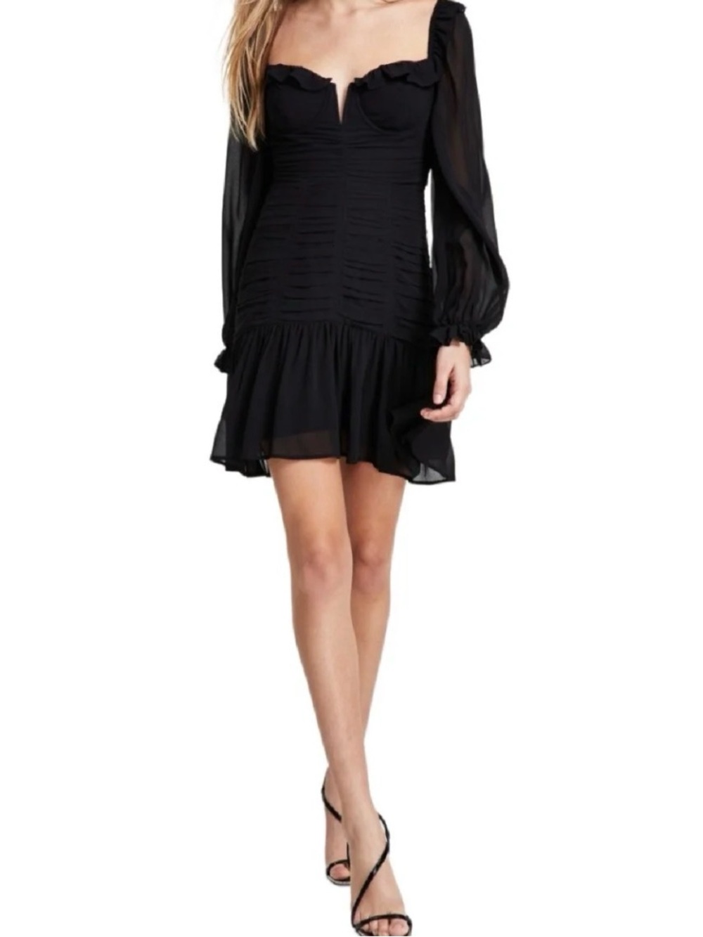 Black ASTR the Label Carmella Sweetheart Long Sleeve Mini Dress Size Large
